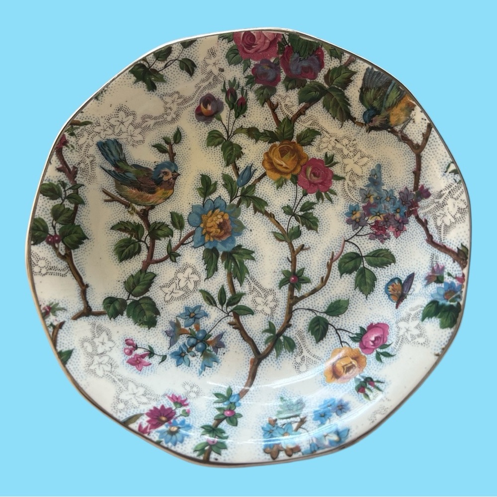 Heritage Lorna Doone by Baker Bros Floral Candy Dish Blue Bird Platinum Finish